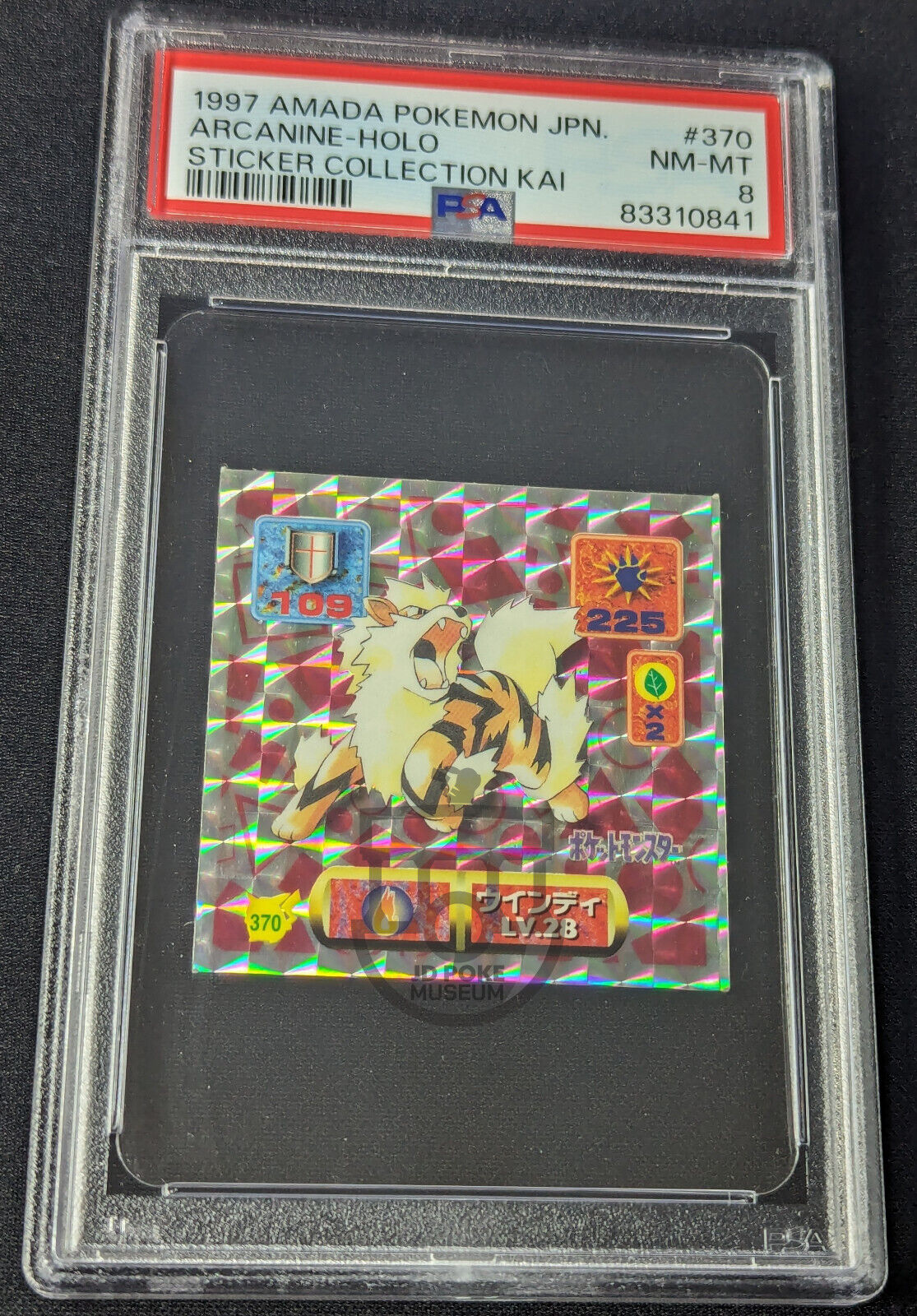 Pokemon 1997 Japanese Amada Kai - Arcanine 370 Prism Holo Sticker PSA 8 NM-Mint