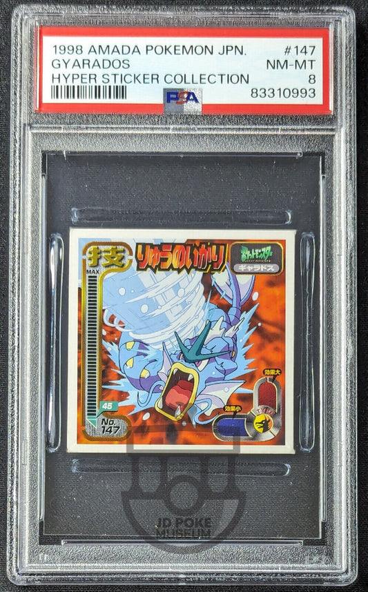 Pokemon 1998 Japanese Amada Hyper Sticker - Gyarados 147 - PSA 8 NM-Mint