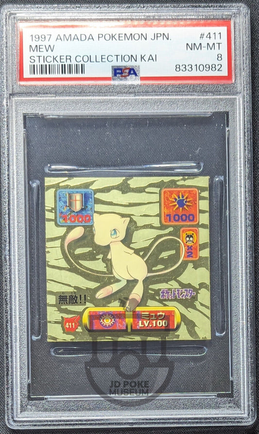 Pokemon 1997 Japanese Amada Sticker Kai - Mew 411 Gold Sticker PSA 8 NM-MT Pop5