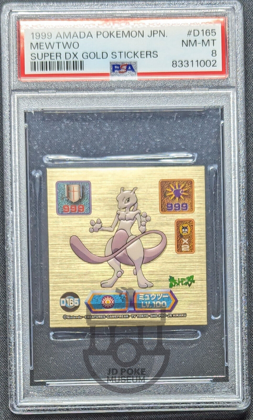 Pokemon 1999 Japanese Amada Super DX Gold - Mewtwo D165 Gold - NM-Mint PSA 8