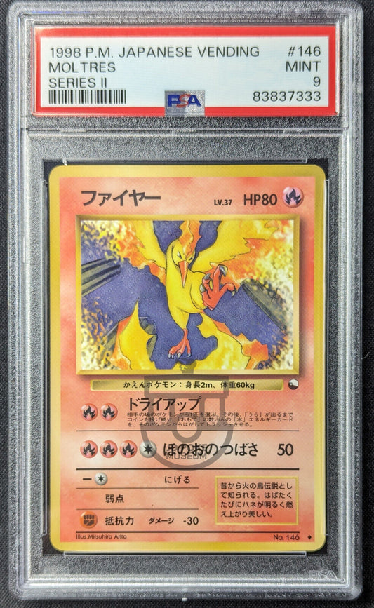 Pokemon 1998 Japanese Vending Series 2 No.146 Moltres Glossy Card - Mint PSA 9