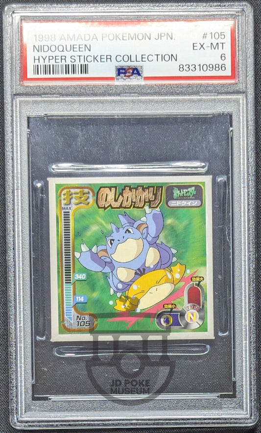 Pokemon 1998 Japanese Amada Hyper Sticker - Nidoqueen 105 - PSA 6 EX-Mint