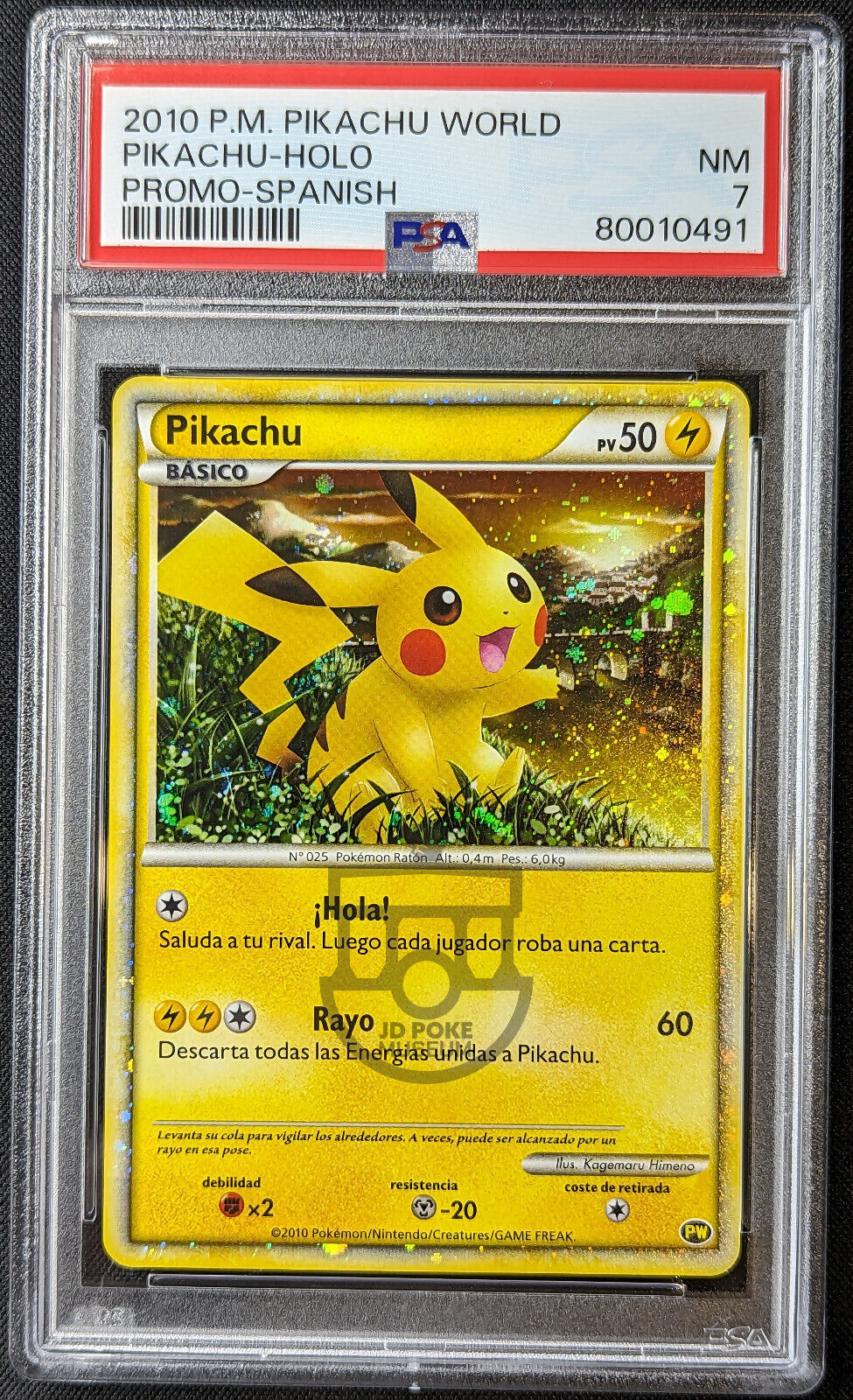 Pokemon 2010 Japanese Pikachu World Promo Spanish Pikachu Holo Card - NM - PSA 7