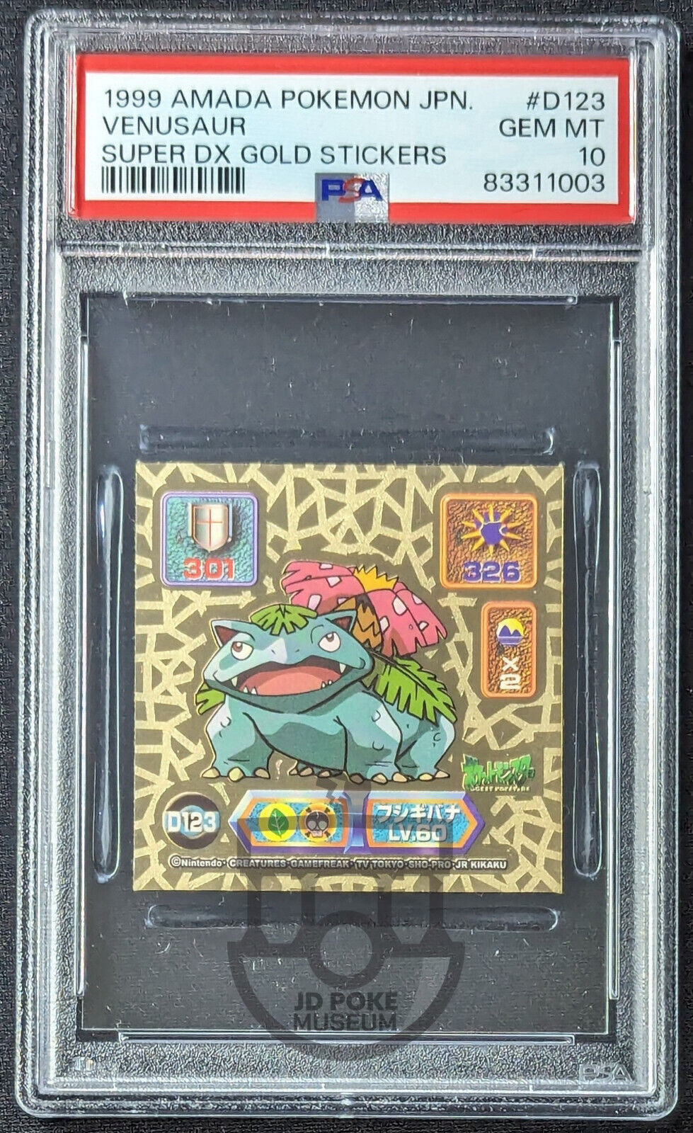 Pokemon 1999 Japanese Amada Super DX Gold Venusaur D123 - Gem Mint PSA 10 Pop14