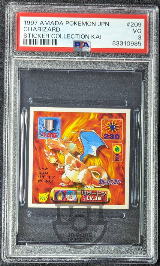 Pokemon 1997 Japanese Amada Sticker Kai - Charizard 209 Sticker - PSA 3 VG