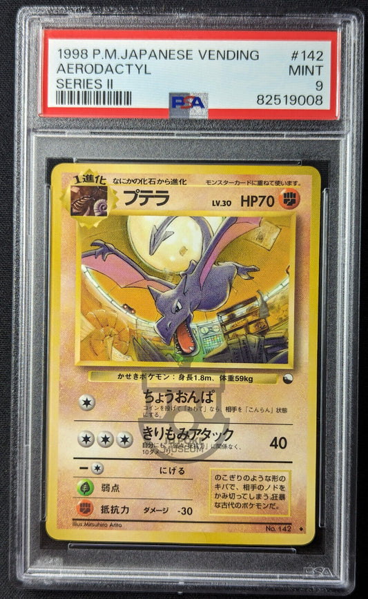 Pokemon 1998 Japanese Vending Series 2 No.142 Aerodactyl Glossy Card Mint PSA 9