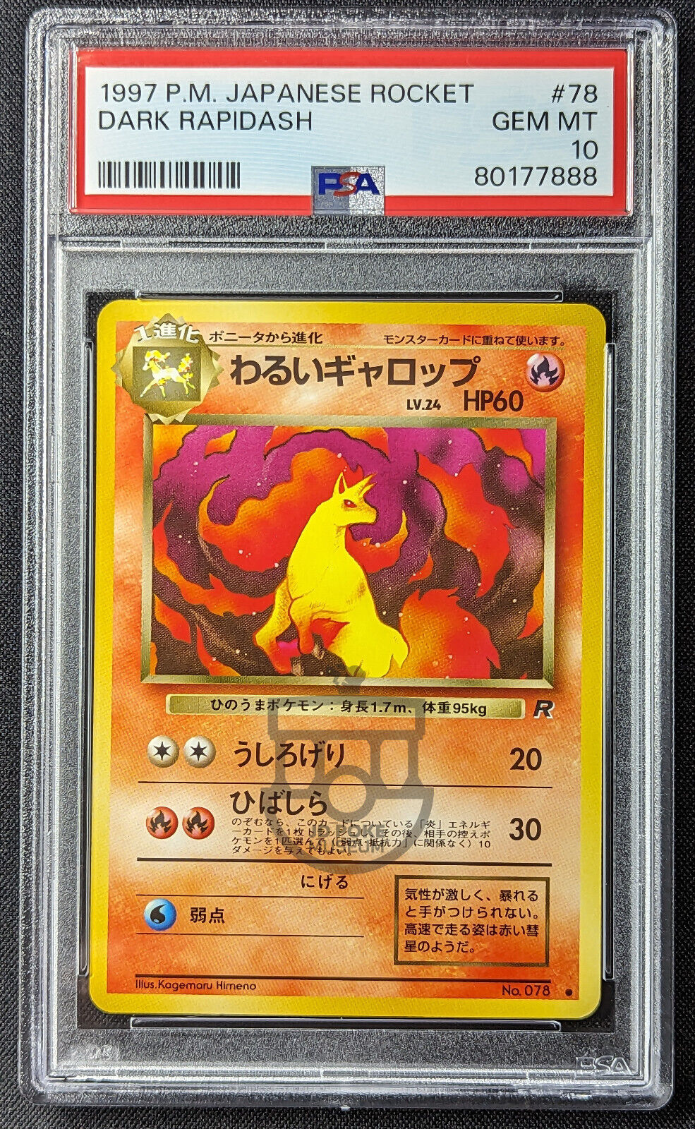 Pokemon 1997 Japanese Rocket Set - Dark Rapidash No.078 Card - Gem Mint PSA 10